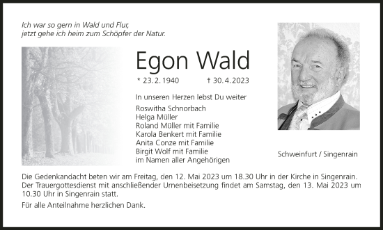 Egon Wald Traueranzeige Trauer Infranken De