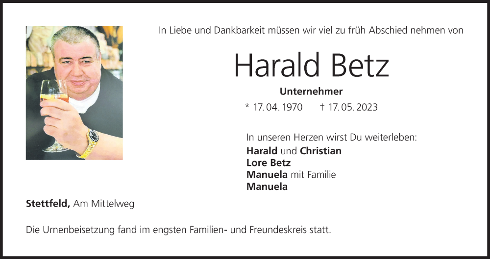 Harald Betz Traueranzeige Trauer InFranken De