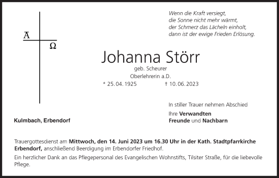 Johanna Störr Traueranzeige trauer inFranken de