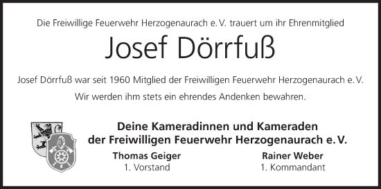 Anzeige von Josef Dörrfuß von MGO