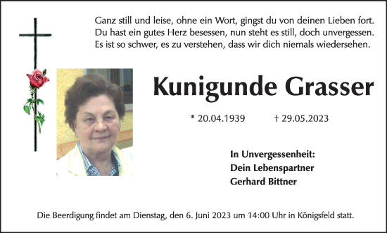 Kunigunde Grasser Traueranzeige Trauer Infranken De