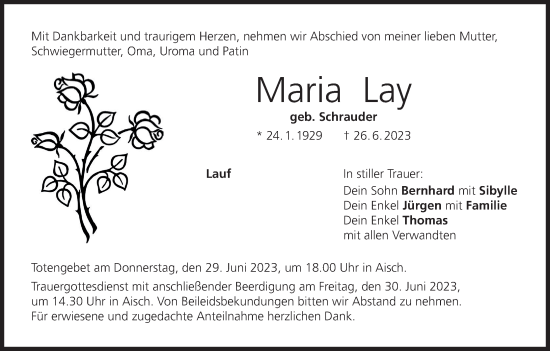 Maria Lay Traueranzeige Trauer Infranken De