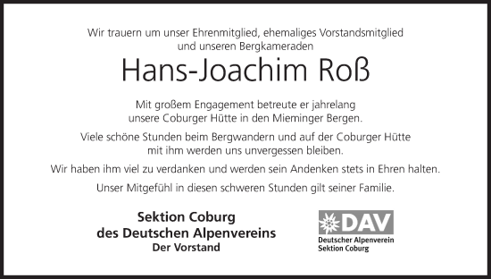 Anzeige von Hans-Joachim Roß von MGO