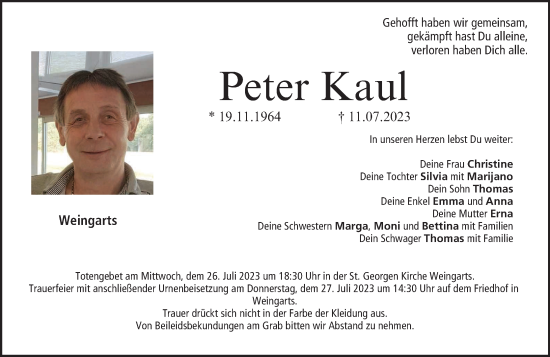 Peter Kaul Traueranzeige Trauer InFranken De