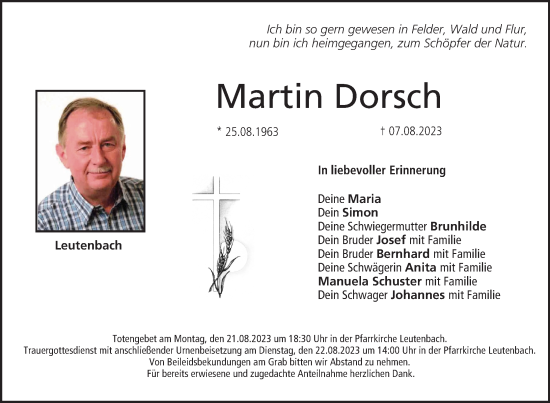 Martin Dorsch Traueranzeige Trauer InFranken De