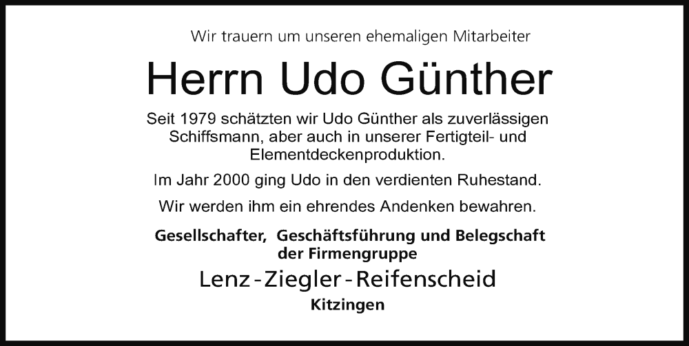 Udo Günther Traueranzeige trauer inFranken de