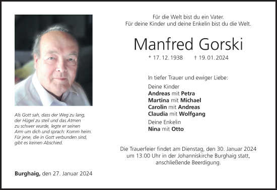 Manfred Gorski Traueranzeige Trauer InFranken De