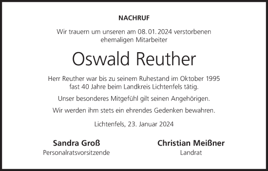 Anzeige von Oswald Reuther von MGO