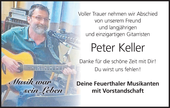 Peter Keller Traueranzeige Trauer Infranken De