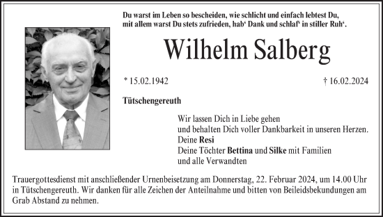 Wilhelm Salberg Traueranzeige Trauer Infranken De