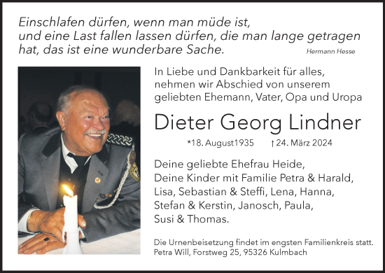 Anzeige von Dieter Georg Lindner von MGO