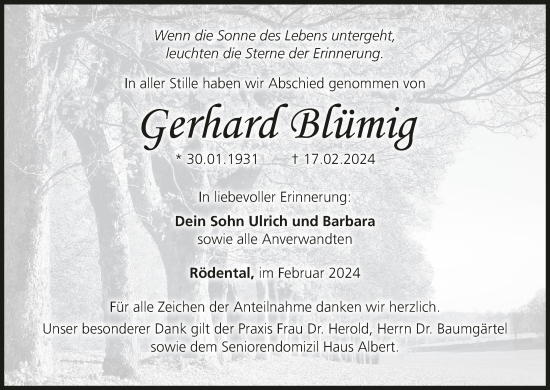 Anzeige von Gerhard Blümig von MGO