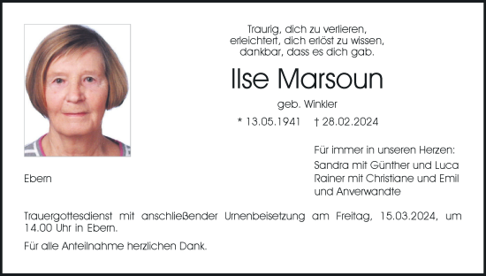 Anzeige von Ilse Marsoun von MGO