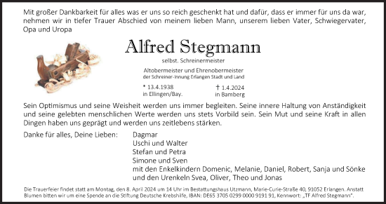 Anzeige von Alfred Stegmann von MGO