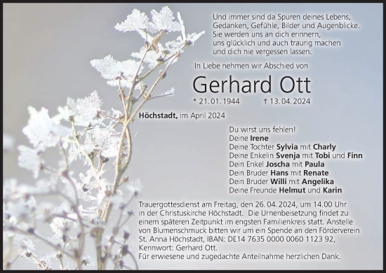 Anzeige von Gerhard Ott von MGO