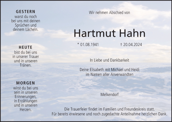 Anzeige von Hartmut Hahn von MGO