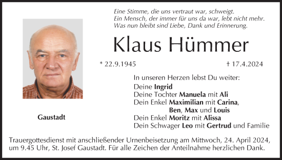 Anzeige von Klaus Hümmer von MGO