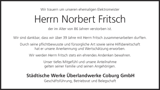 Anzeige von Norbert Fritsch von MGO