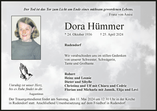 Anzeige von Dora Hümmer von MGO