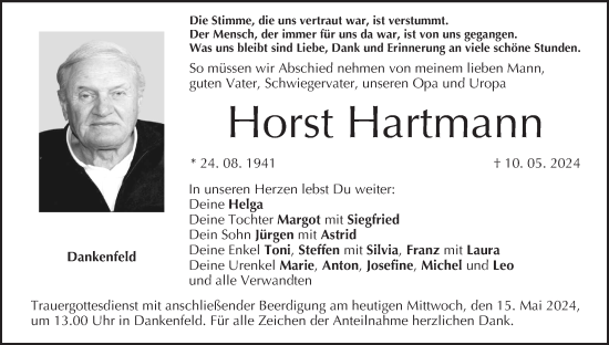 Anzeige von Horst Hartmann von MGO