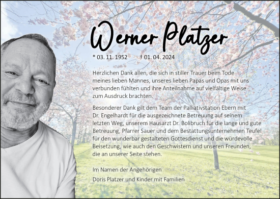 Anzeige von Werner Platzer von MGO