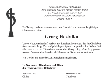 Anzeige von Georg Hostalka von MGO