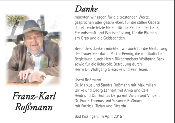 Anzeige von Franz-Karl Roßmann von MGO