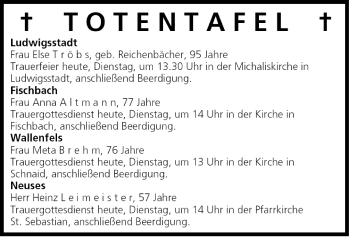 Anzeige von Totentafel vom 04.01.2005 von MGO