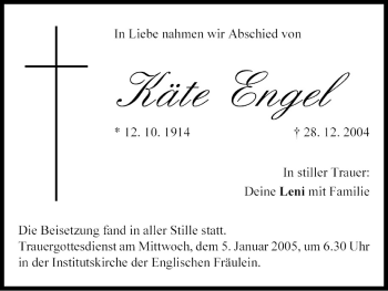 Anzeige von Käte Engel von MGO