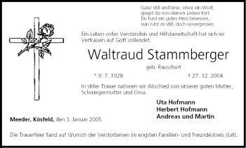 Anzeige von Waltraud Stammberger von MGO