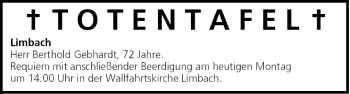 Anzeige von Totentafel vom 03.01.2005 von MGO