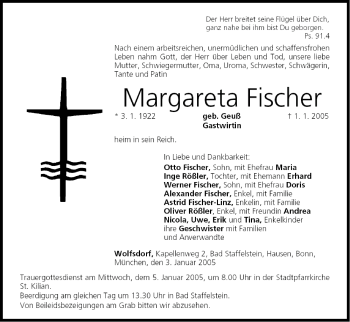 Anzeige von Margareta Fischer von MGO