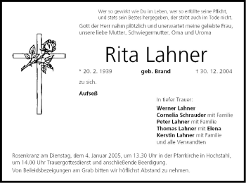 Anzeige von Rita Lahner von MGO
