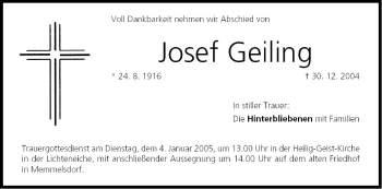 Anzeige von Josef Geiling von MGO