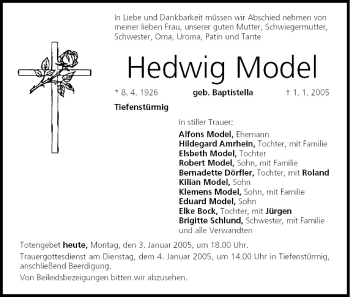 Anzeige von Hedwig Model von MGO