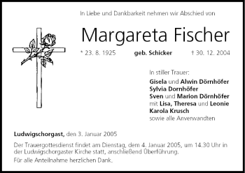 Anzeige von Margareta Fischer von MGO
