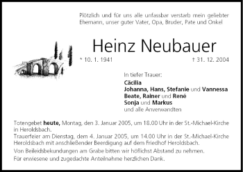 Anzeige von Heinz Neubauer von MGO