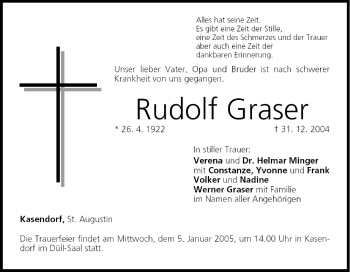 Anzeige von Rudolf Graser von MGO