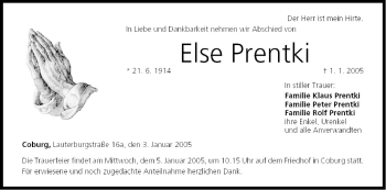 Anzeige von Else Prentki von MGO