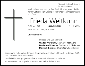 Anzeige von Frieda Weitkuhn von MGO