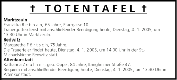 Anzeige von Totentafel vom 04.01.2005 von MGO