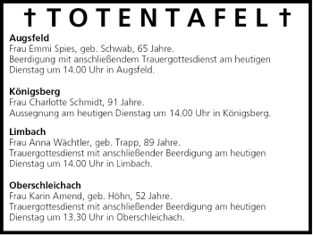Anzeige von Totentafel vom 04.01.2005 von MGO