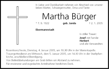 Anzeige von Martha Bürger von MGO