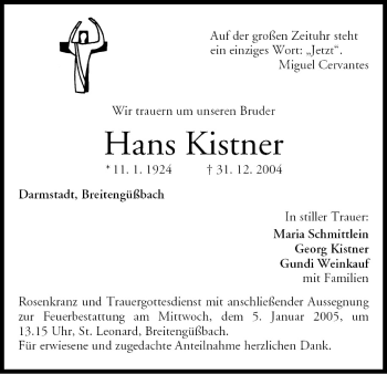 Anzeige von Hans Kistner von MGO