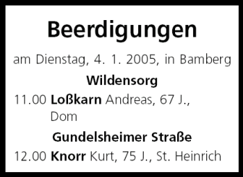 Anzeige von Beerdigungen vom 04.01.2005 von MGO
