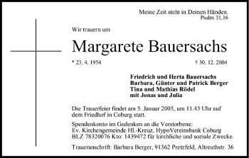 Anzeige von Margarete Bauersachs von MGO