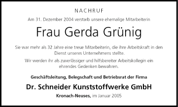 Anzeige von Gerda Grünig von MGO