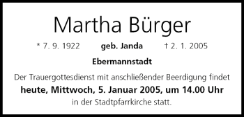 Anzeige von Martha Bürger von MGO