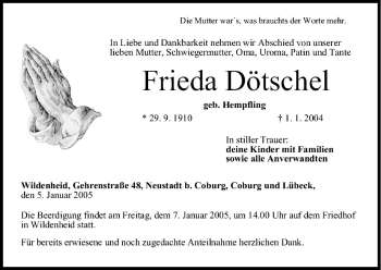 Anzeige von Frieda Dötschel von MGO