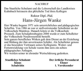 Anzeige von Hans-Jürgen Wanke von MGO